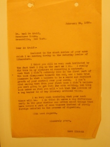 Hans Zinsser's 1926 letter to Paul De Kruif